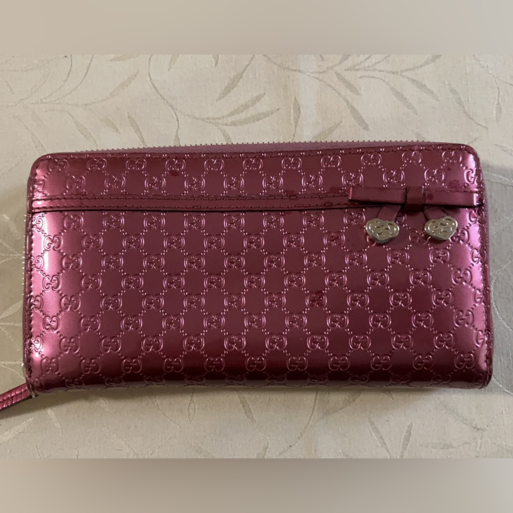 Gucci Patent Zip around GG Micro Guccissima Long Wallet